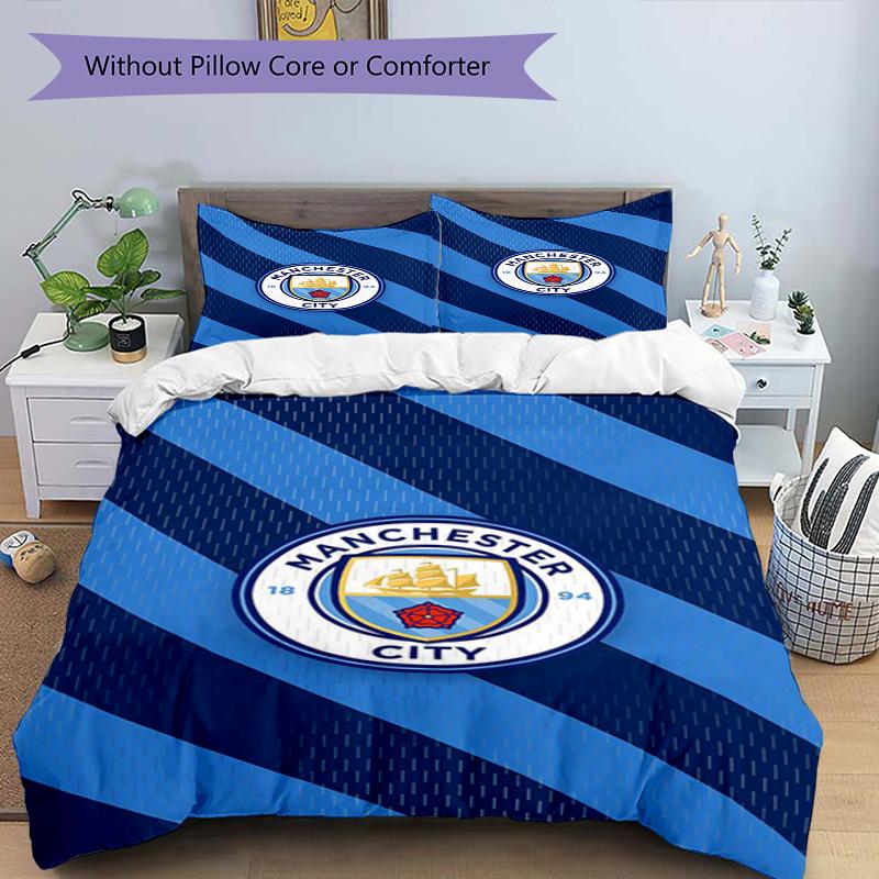 Sada povlaků na peřinu s potiskem Manchester City F.C. – obsahuje 1 povlak na peřinu a 2 odpovídající povlaky na polštář Dekorace do ložnice Vánoční dárky