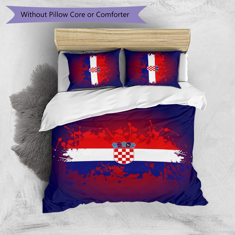 Croatia Football Printed Bedding 3 Piece Set Cozy Breathable Bed Cover Set as Housewarming Holiday Gift