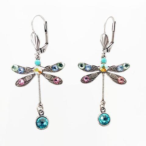 Elegant Personalized Carved Dragonfly Earrings Seven colored gems Hook Drop Earrings Wedding Engagement Earrings for women