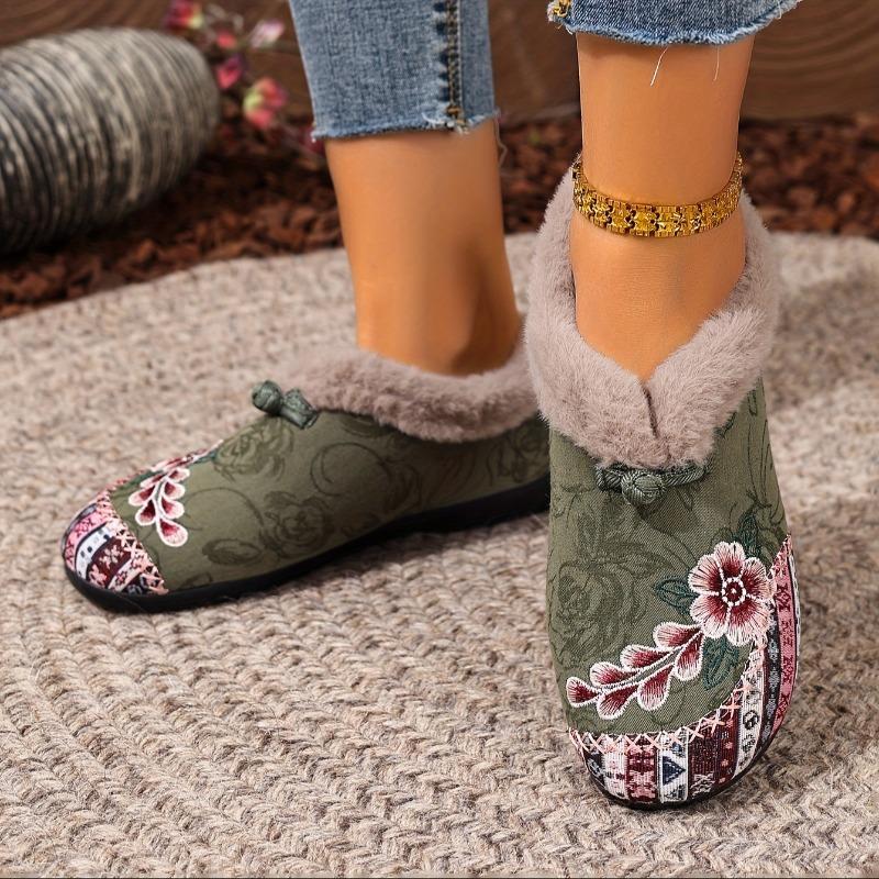 Shoes, Cotton Shoes, Embroidered Bags, Heels, Middle-aged and Elderly Woolen Shoes, Warm Ethnic Style, Comfortable Soft-soled Mother Cotton Shoes
