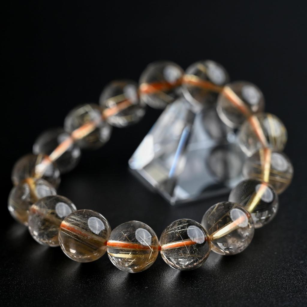 Eigado Rutilated Quartz 13mm 17cm Wrist Limited Natural Power Prayer Good Luck Feng Shui Bracelet, Stone, Circumference, One-of-a-Kind, Edition,