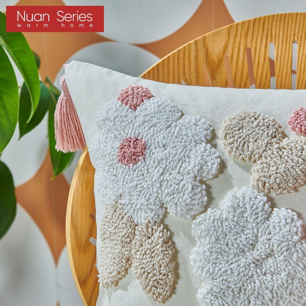 1PC Nuan Series Versatile Floral and Green Leaf Pillowcase 3D Embroidered Cushion Cover for Sofa Living Room Bedroom Home Decor