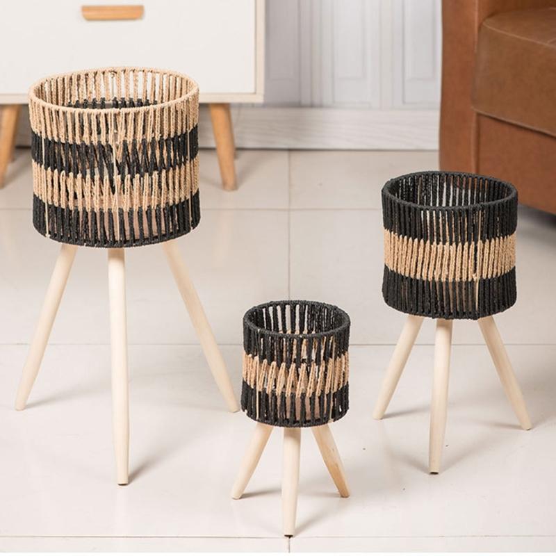 Woven Flower Planter Holder Handwoven Basket Paper Rope and Iron Wire for Home and Office Decors