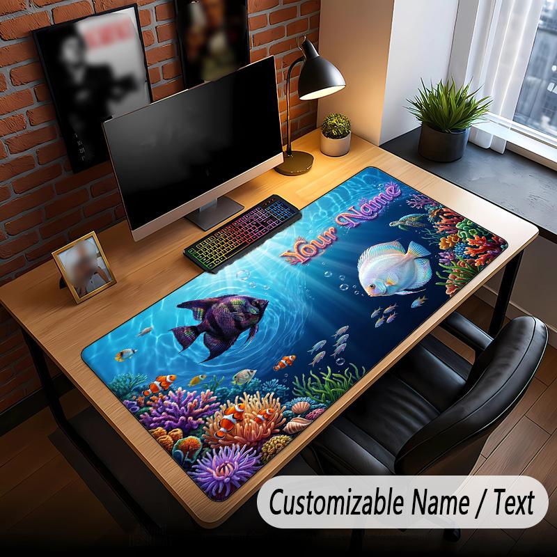 Fish Ocean Theme Custom Mouse Pad Personalized With Name Text Customized Desk Mat For Office Home Decor
