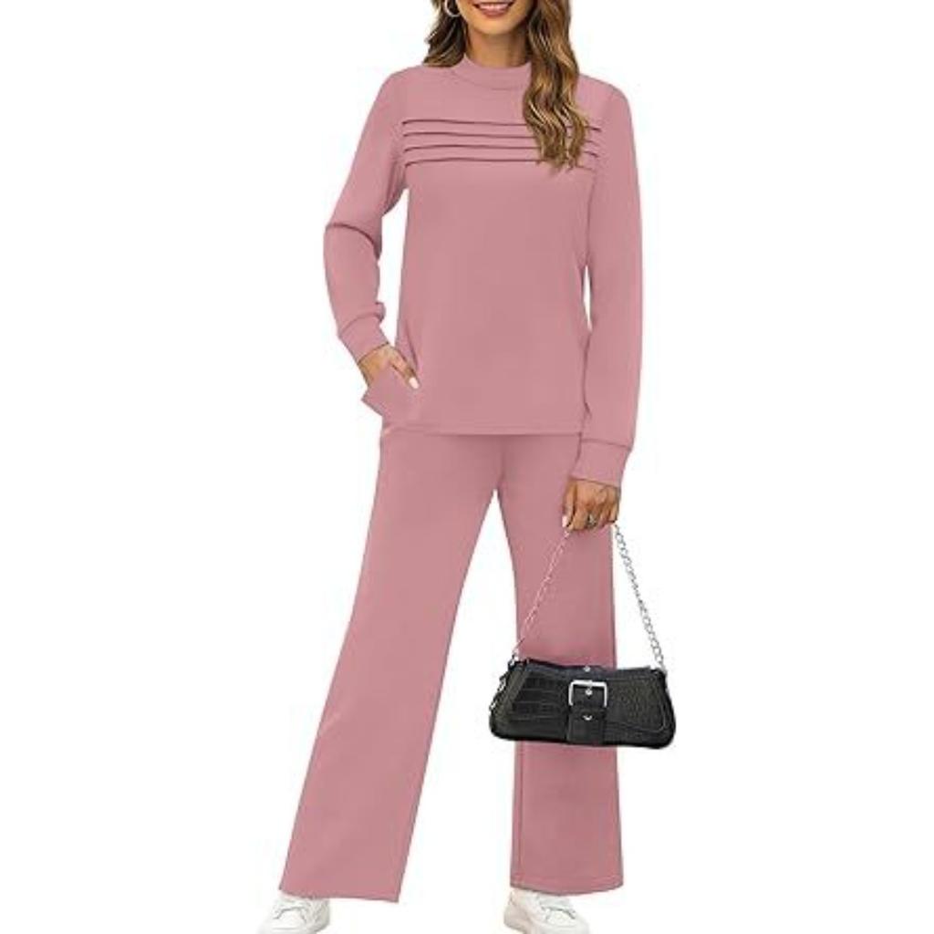 Ensemble de détente ample pour femme Sweatshirt rayé à manches longues et col rond Pantalon large à cordon de serrage