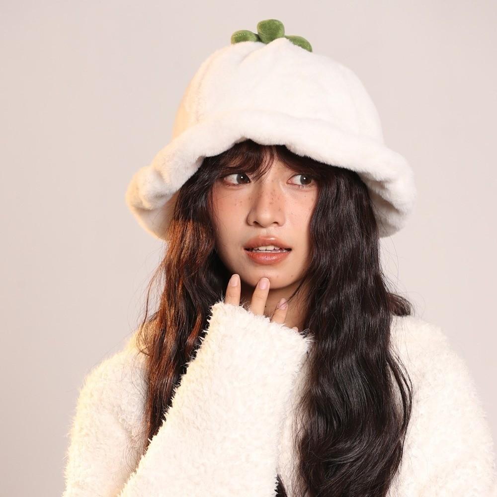 Rolled-up Winter Fisherman Hat Fluffy Beanie Hat All-match Plush Bucket Hat  Cycling