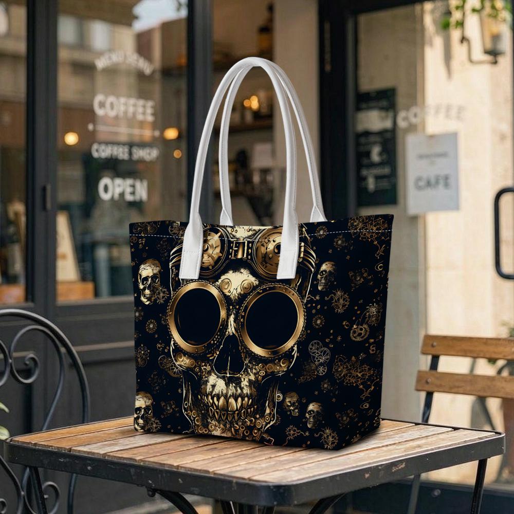 Steampunk Skull Printed Tote Bag Vintage Shoulder Bag for Daily Use