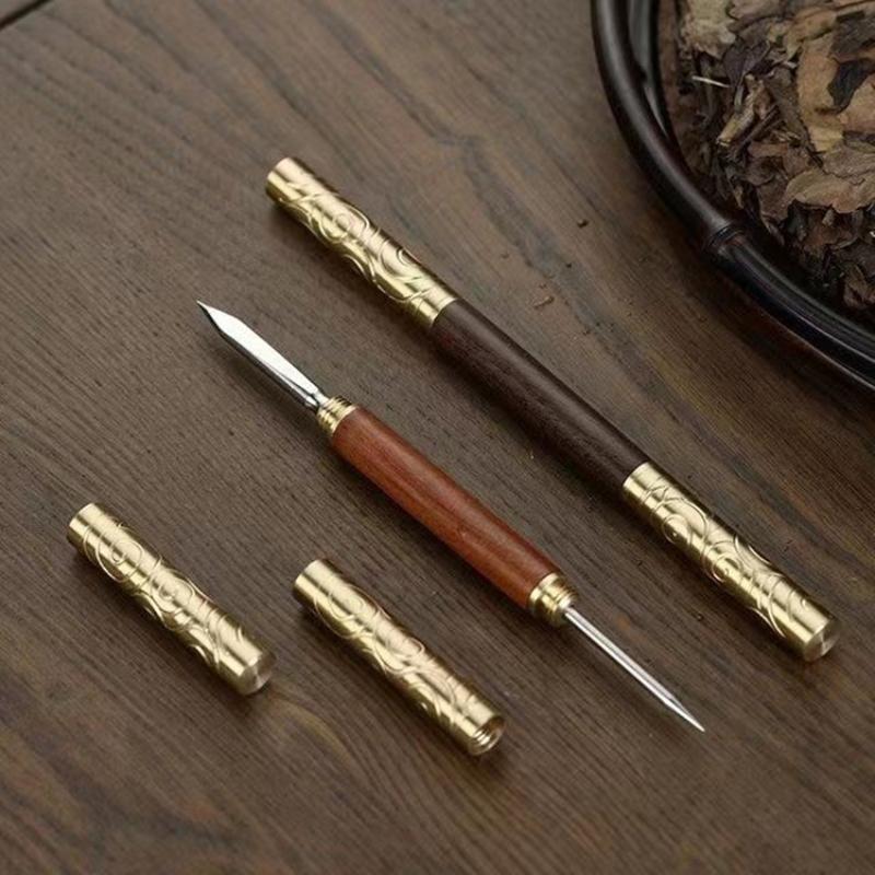 Ruyi golden hoop stick tea knife tea needle ebony wood huanghuali wood double-use Pu'er tea cake opener tea prying tool