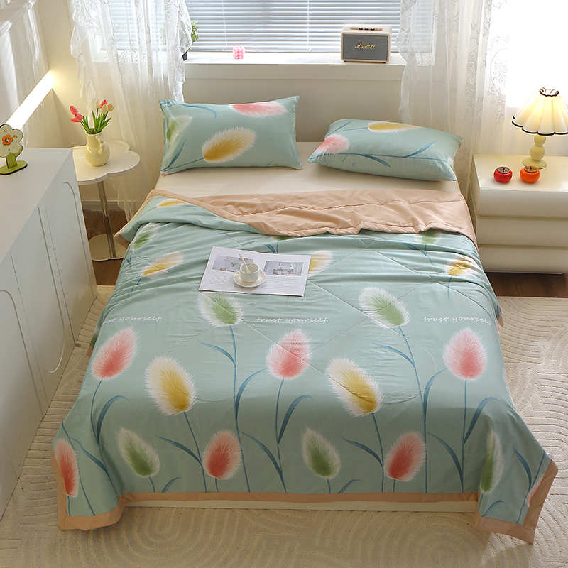 Floral Rainbow Pattern Quilt 100% Cotton Skin-friendly Comfortable Flowers Print Air Conditioning Quilt for Kids Teens Adults