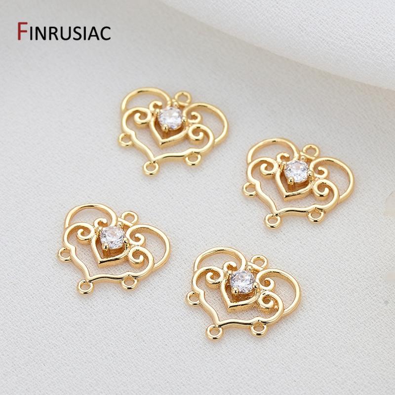 

14k Gold Plating Metal Pave Setting Zircon Flower Connectors Charms For Earrings Making, Jewellery Making Luxury Components 2 pieces