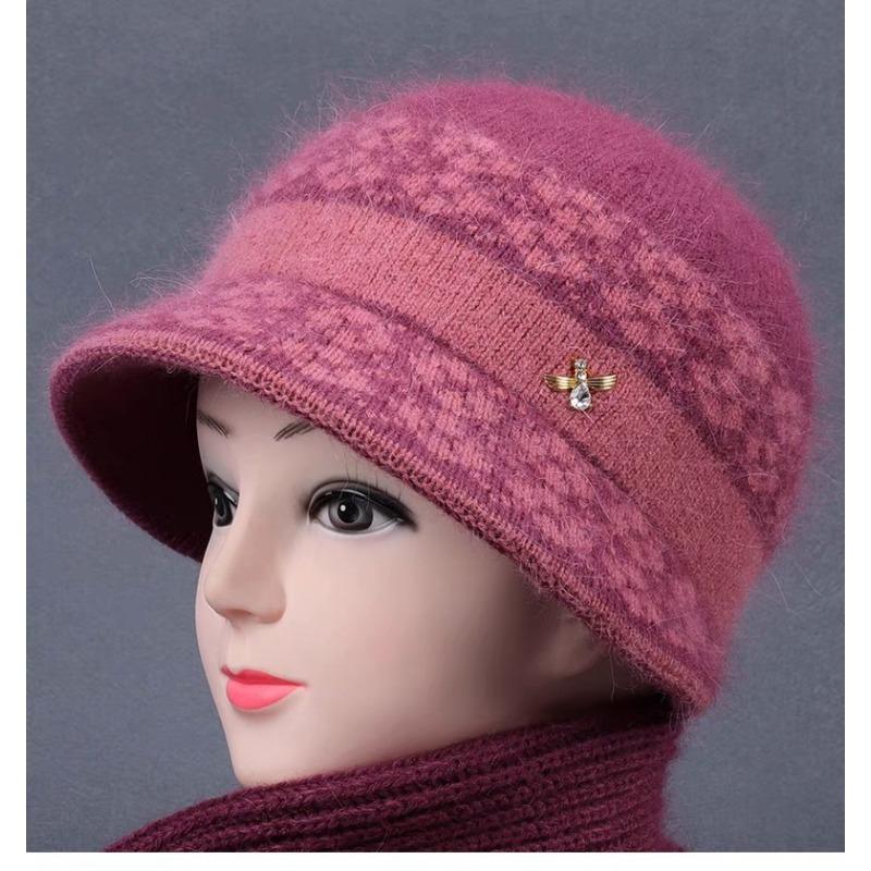 Winter new hat female old lady outdoor cold proof velvet warm big brim knitted wool hat