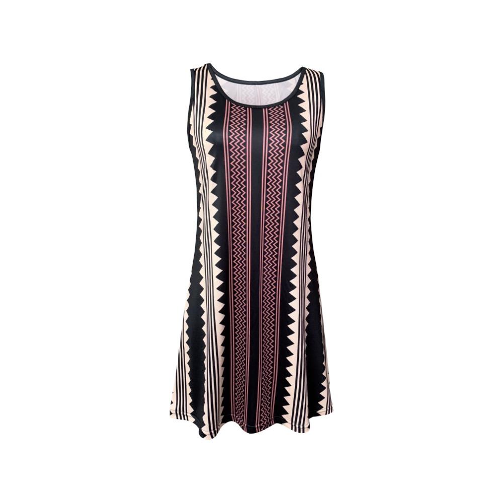 Women's Striped Print Short Tank Dresses Crew Neck Sleeveless Summer Bodycon Dress