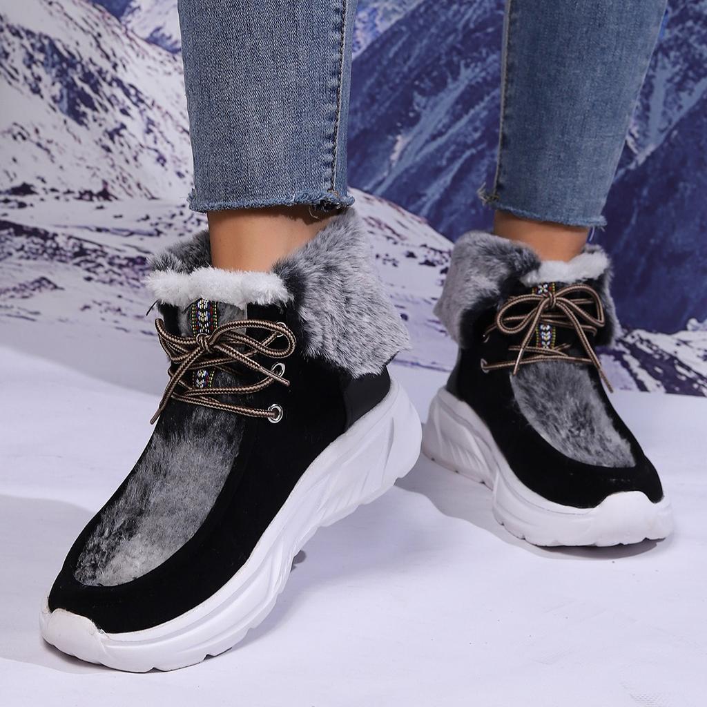 Fashion Mujer Warm Platform Ankle Boots 2025 Winter New Woman Warm Snow Boots Waterproof Comfortable Lace-Up Thicken Plush Winter Botas