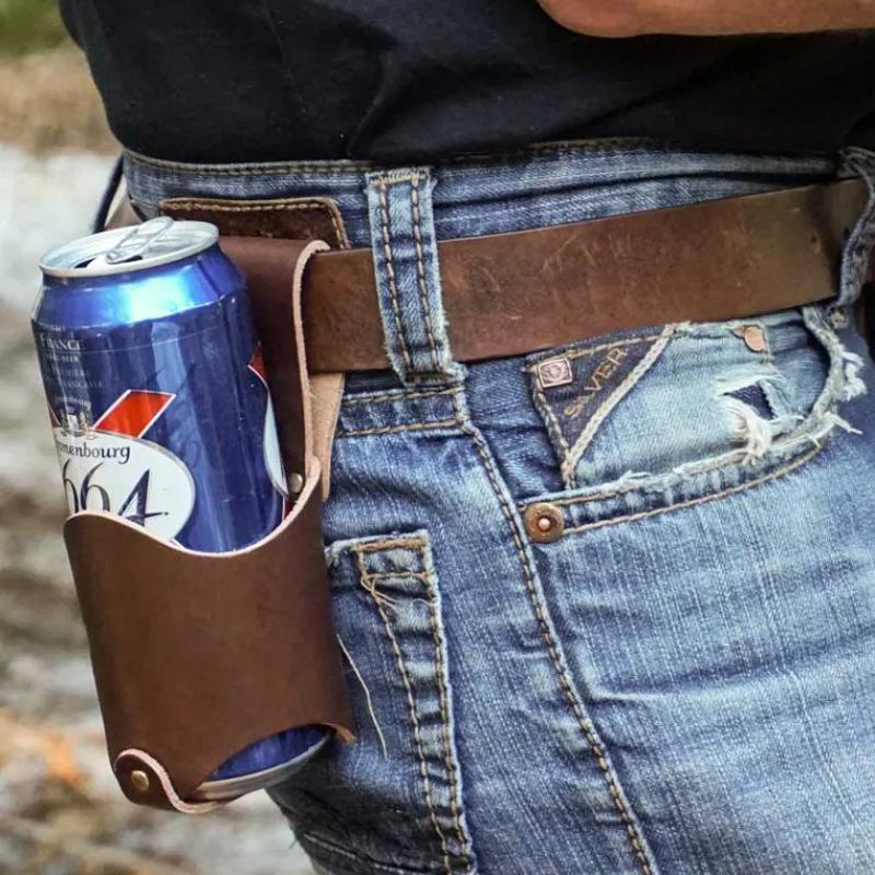 PU Leather Beer Bottle Holder Waist Clip for 330ml 500ml Cans Outdoor Fishing Hiking Camping, Beer Bottle Waist Holder