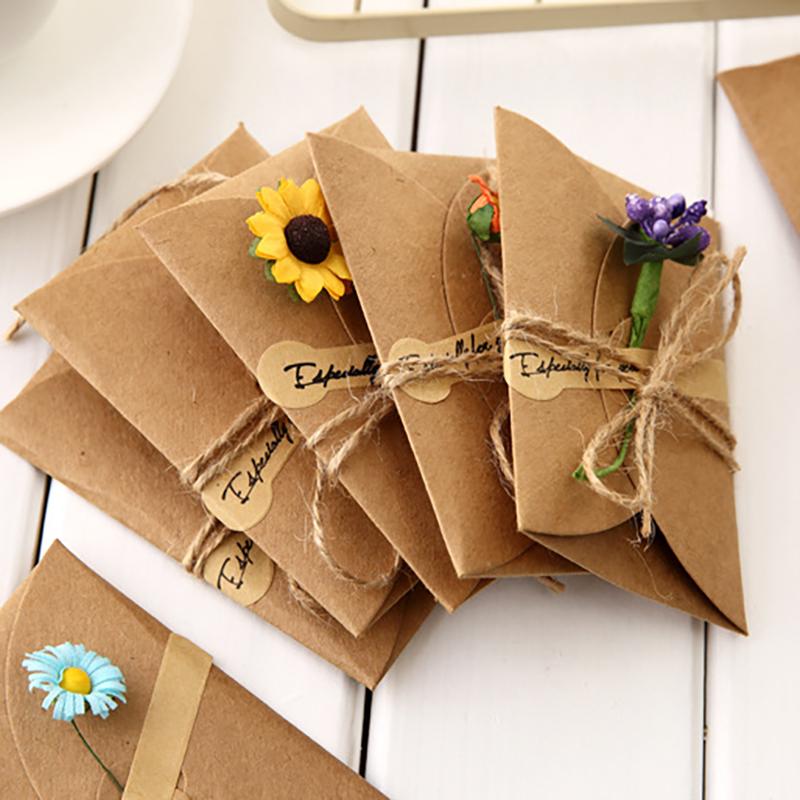 5Pcs Vintage Dried Flowers Greeting Card Handmade Blank Note Card Thank You Cards with Envelopes Wedding Party Invitation Card