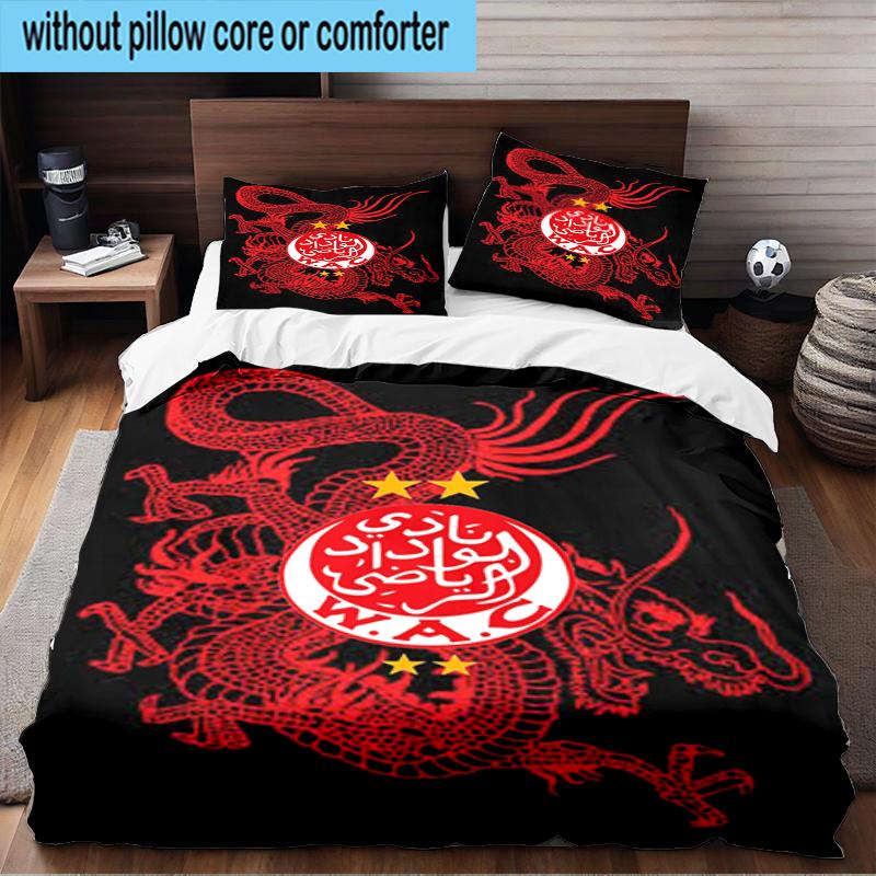Wydad AC Artwork 3PCS Bedding Set 2D Printing (Includes 1 Duvet Cover + 2 Pillowcases Coreless), Bedroom decor,Fan gift