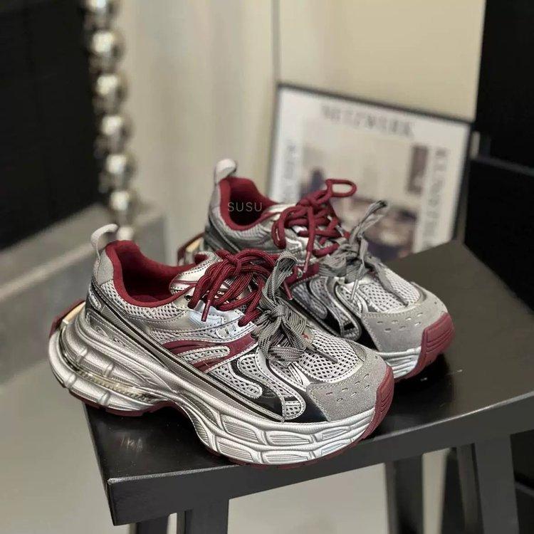 European Station Dad Shoes Mesh Shoes Breathable Leather 2025 Autumn and Winter Velvet Platform Casual Sports Shoes Women's Shoes