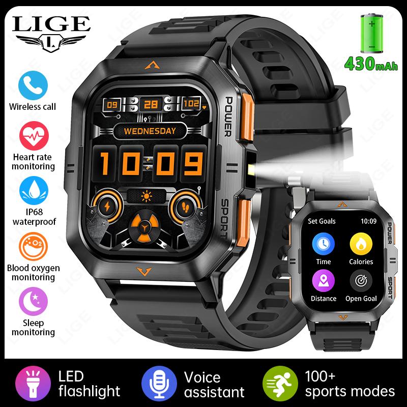 

New Outdoor Military Smartwatch 430mAh Battery Bluetooth Talking Smart Watch 2.01 HD LED Flashlight Sports Fitness Watches with LED Flashlight чёрный
