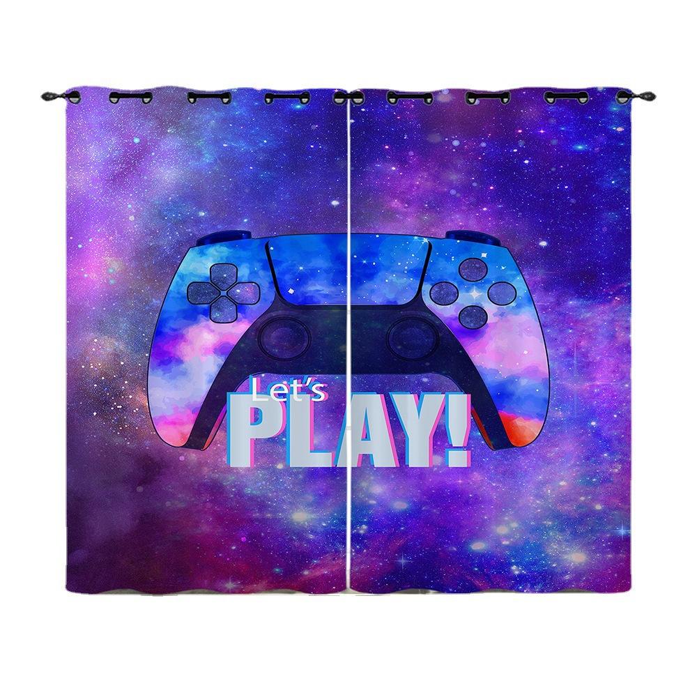 Curtain Gamepad Gradual Change 3D Digital Printing Blackout Curtain Punching