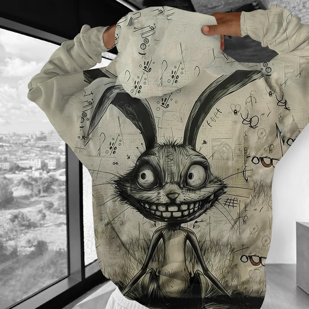 Vtipná pánská mikina ležérní s dlouhým rukávem s kapucí přes hlavu kreslený potisk top módní oversized vintage pánská mikina streetwear