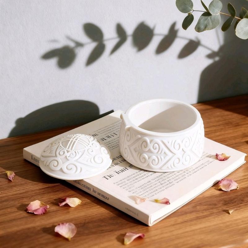 Embossed Resin Jar Molds Candle Cup Silicone Mould with Lid for Making Candle Container Chocolate Holiday Decoration