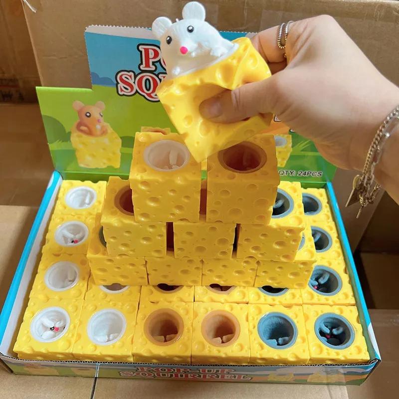 Mouse Squishy Toy Cheese Stress Ball Fidgets Squeeze Rat Mice Novelty Toy Best Gift For People Stress Relief Sensory Toy Fun