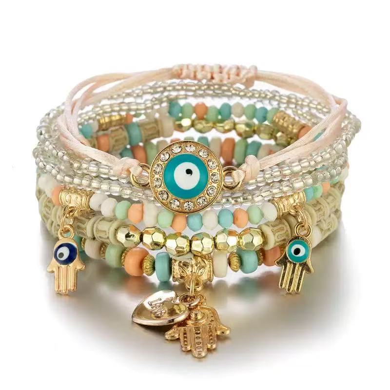 Handmade Beaded Bracelets Retro Multi - Layer Ethnic Style Creative Irregular Geometric Shapes Jewelry for Women light mixed