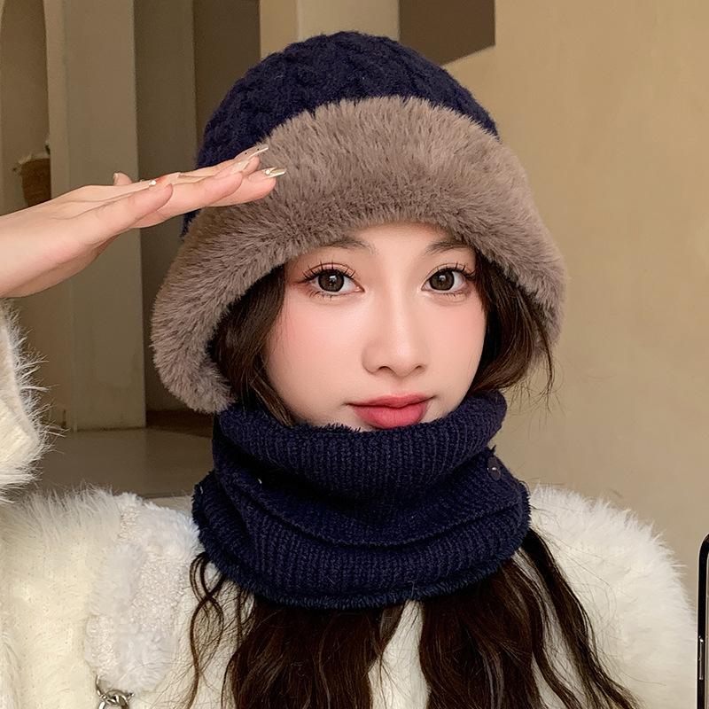 Winter Button Connected Hat Korean Version Neck and Ear Protection Knitted Warm Hat Outdoor Cycling Hat