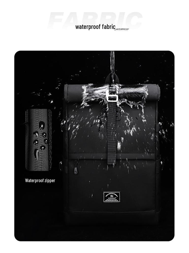 Cool Craftsman Waterproof Roll-Top Backpack: Expandable, Large Capacity, Simple Business Charging Backpack for Men and Women.