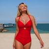 Wide Strap Women One Piece Swimsuit Hollow Out Bathing Suit Tummy Control Beach Wear Cirss Cross Swimwear