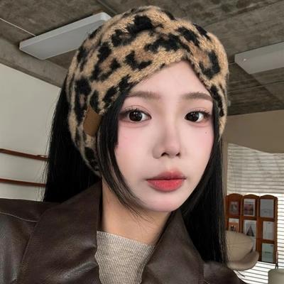 High Elasticity Leopard Print Headband Soft Turban Headwrap Knitted Headcover  Winter Season