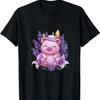 Pig In Kawaii Cartoon Style with Lavender and Lilies T-Shirt