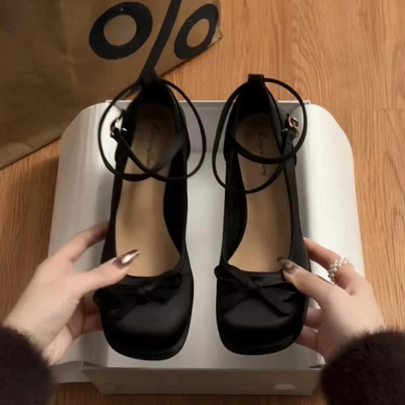 Designer Vintage Butterfly-knot Women Mary Jane Shoes Fashion Party Dress Female Thick Heel Shoes