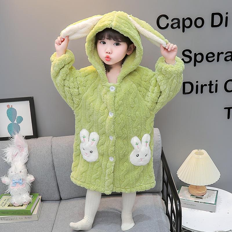 

Женский халат из кораллового флиса - Толстая, теплая фланелевая пижама для осени и зимы. 120 cm зелёный