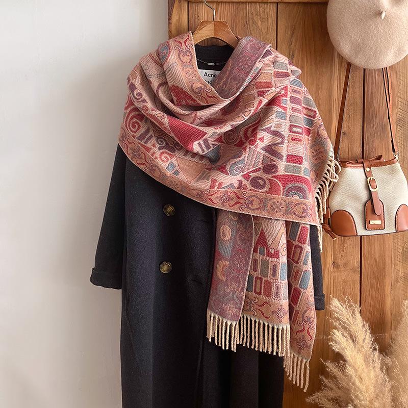 Cachecol Xale Capa Triângulo Plano Estilo Étnico Borla Quente Mulher