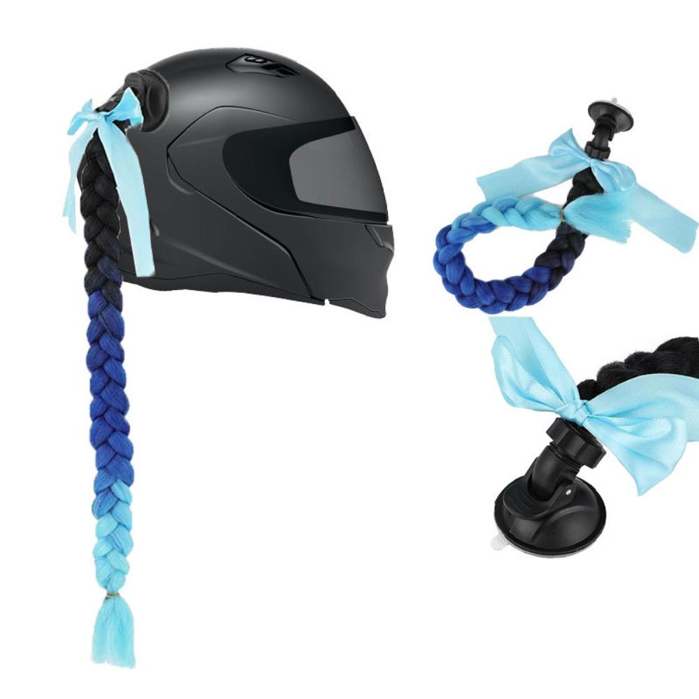 with Suction Cup Synthetic Helmet Pigtails with Bowknot Motorcycle Helmet Braids Wig Woman