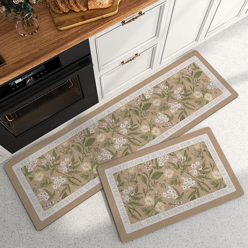 Long Rug Retro Print Kitchen Decorative Floor Mat Home Pvc Leather Waterproof Carpet Dirt-resistant Non-slip Foot Mats