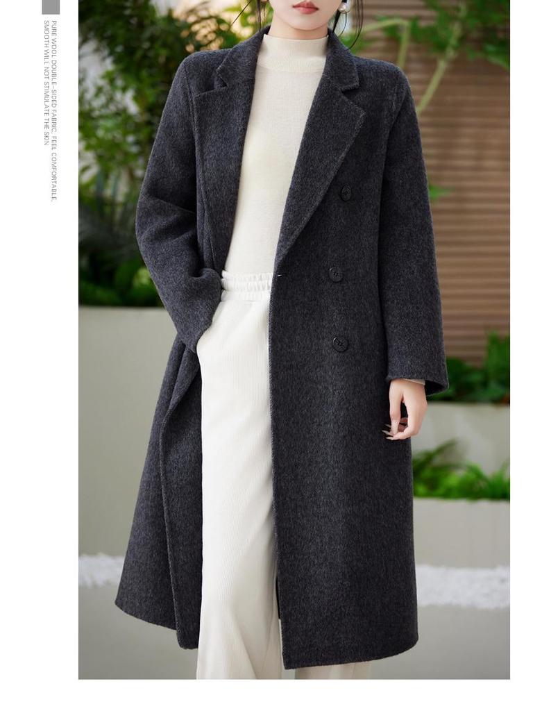 Women's Double-Faced 100% Wool Extra Long Loose Overcoat with Suit Collar