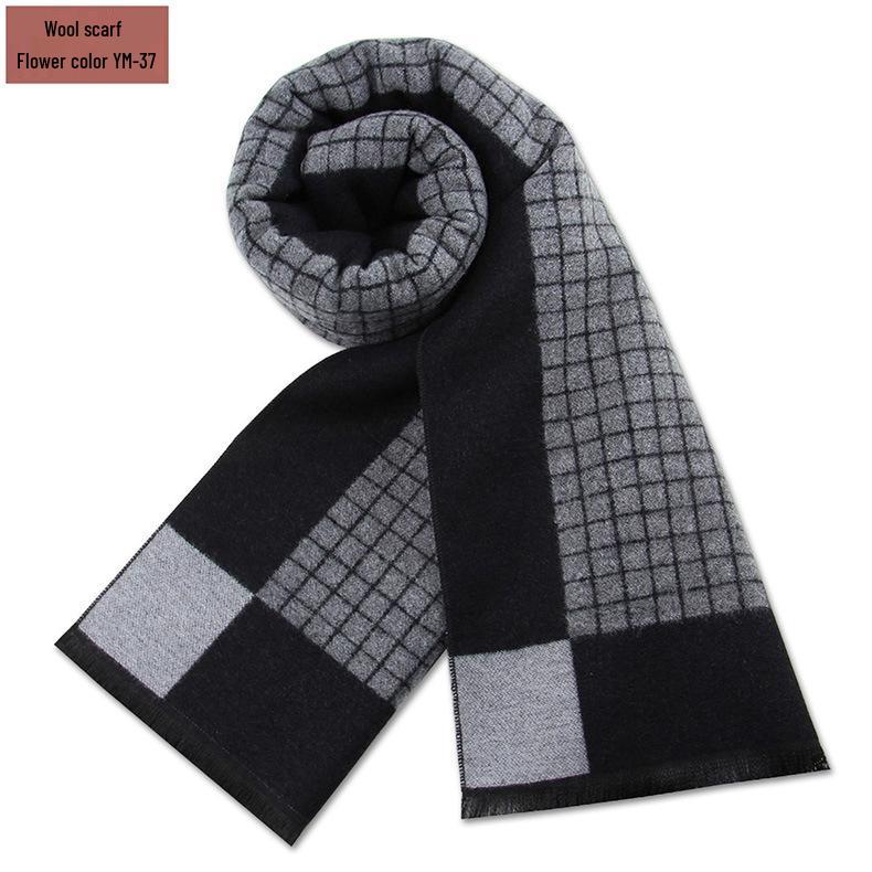 Męski szalik zimowy w czystą szarość w kratę, mieszanka wełny - gruby i ciepły