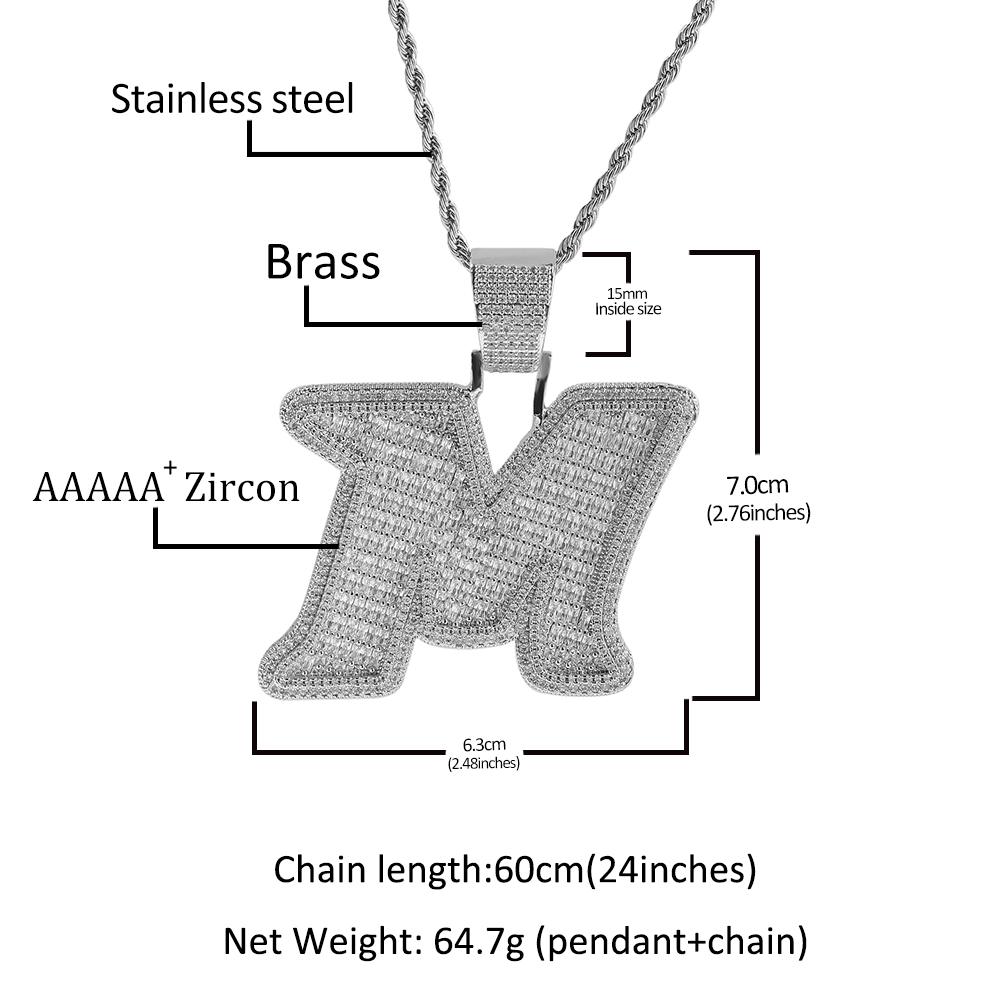 THE BLING KING Big Baguettecz Letter M Pendan Iced Out Cubic Square Zirconia Charm Choker Necklace Hiphop Jewelry
