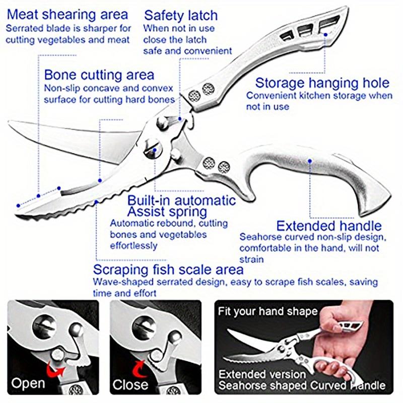 Stainless Steel Kitchen Scissor, Poultry & Fish Cutter Cleaver Knife for Cooking Ultra-Sharp Bone Scissor Meat Fruit Boning Duck Fish Scissor
