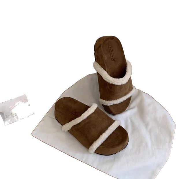 ins thick-soled fluffy slippers for women to wear 2025 autumn new muffin lazy versatile casual cotton slippers female trend