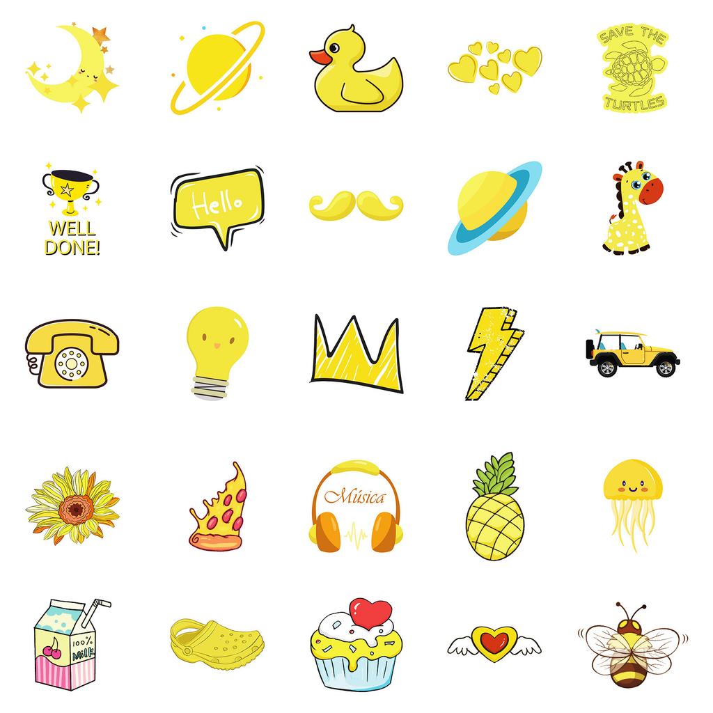 50 Little Yellow Duck Lemon Pizza Decorative Stickers Pp Material Waterproof Stickers Diy Water Cup Skateboard Refrigerator Pack