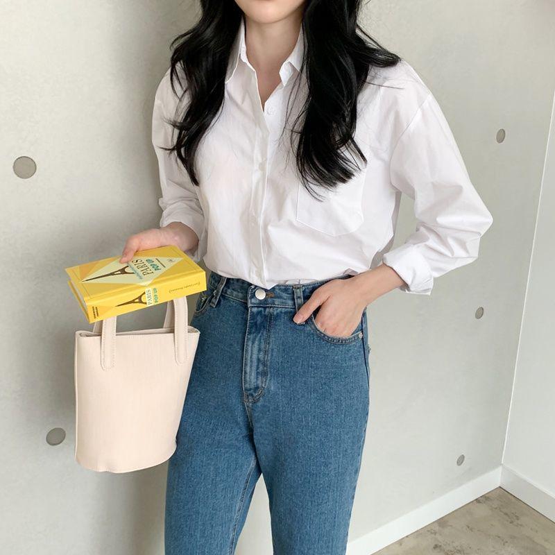 

Women s Slimming Long Sleeve Solid Color Shirt - Spring/Summer Korean Academy Style L белый