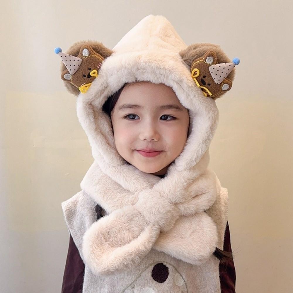 Windproof Winter Baby Hat Plush Pullover Hat Soft Kids Hat Hooded Scarf