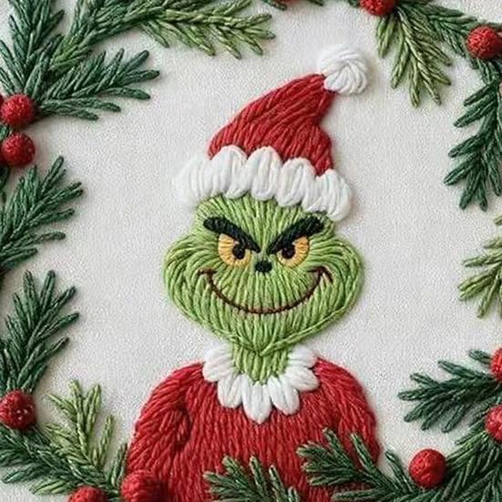 1 Set Christmas Embroidery Kit Adults Beginners Green Hair Elf Wreath Pre-Stamped Cross Stitch Craft Embroidery Starter Kit DIY Enthusiasts Gift