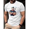 Summer Men's  Casual Fashion Classic Cartoon Pattern Printed Loose Sports Round Neck Short Sleeve T-shirt
