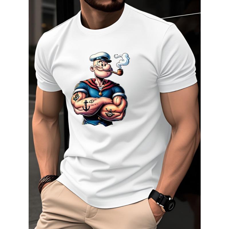 Summer Men's Casual Fashion Classic Cartoon Pattern Printed Loose Sports Round Neck Short Sleeve T-shirt
