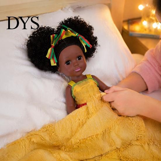 Realistic Black Girl Dolls 14 Inch Doll with Afro Hair, Soft Vinyl Posable Play for Girls Kids, Dress Up Fashion Toy Accessories, Gift Children