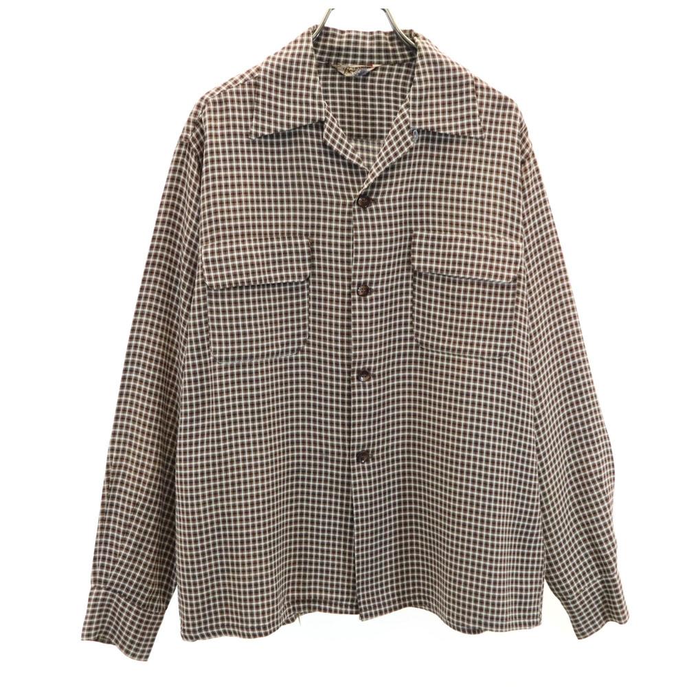Berkshire 50s 60s Open collar Vintage box silhouette Check Pattern Long sleeve Open collar shirt Men's Used